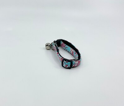 Cat Collar With Optional Flower Or Bow Tie Pink Roses On Teal Breakaway Collar Adjustable Sizes S Kitten, M, L - image4
